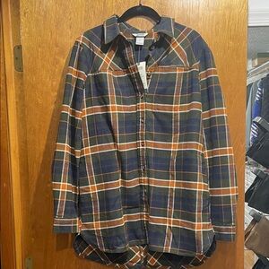 Duluth Trading Co Women's Blue and Orange Plaid Tunic